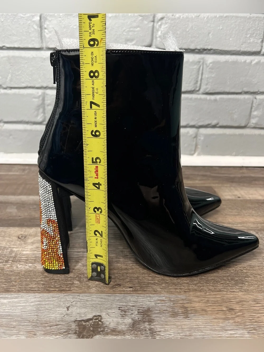 NEW! Dolls Kills Patent Women's Ankle Boots with Flame Crystal Heel Size 8.5